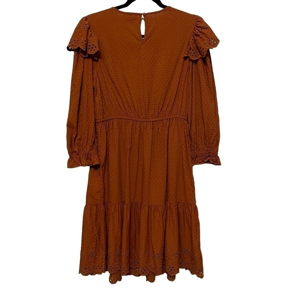 NWT Universal Thread Orange Brown Eyelet Prairie Dress Ruffles Pockets Size M - Picture 8 of 16